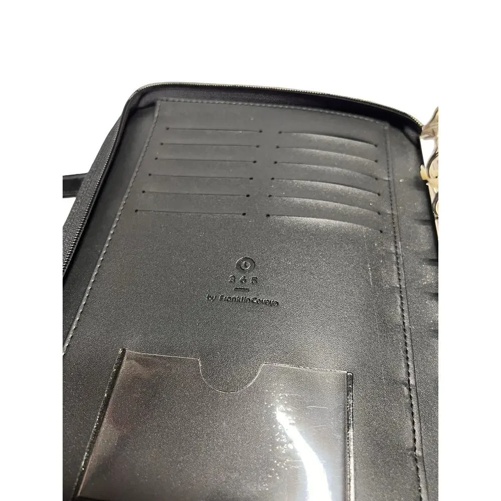 Franklin Covey Black Croc Embossed 7 Ring Organizer Planner w/ Handles Zipper